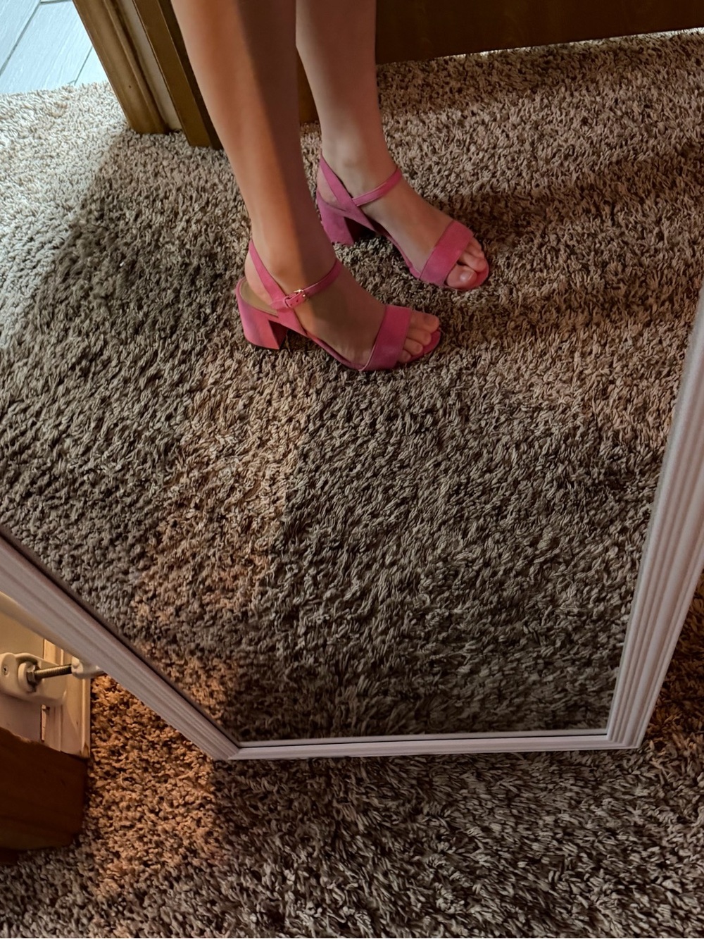 Cole Haan Pink Suede Block Heel Sandals with Ankle Strap